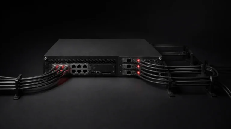Firewall empresarial con conexiones de red inspeccionadas y segmentadas