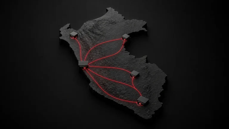 Mapa del Perú con sedes empresariales conectadas mediante una arquitectura SD-WAN